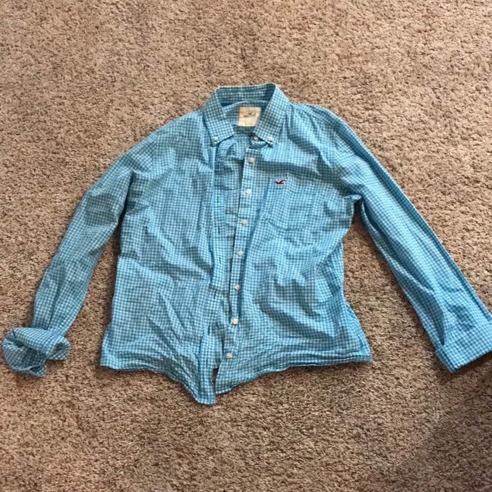 blue and white checkerd dress shirt